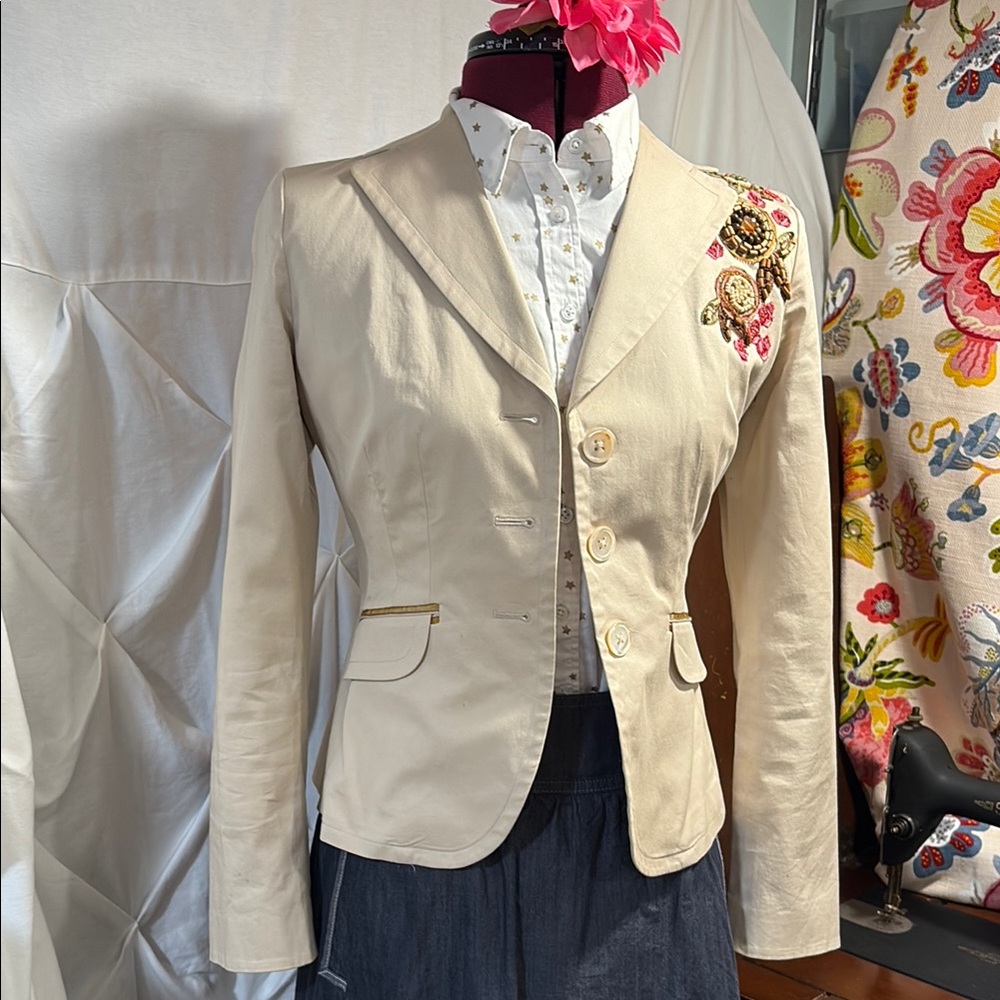 Ann Taylor Beige Jacket with Red and Pink Accents
